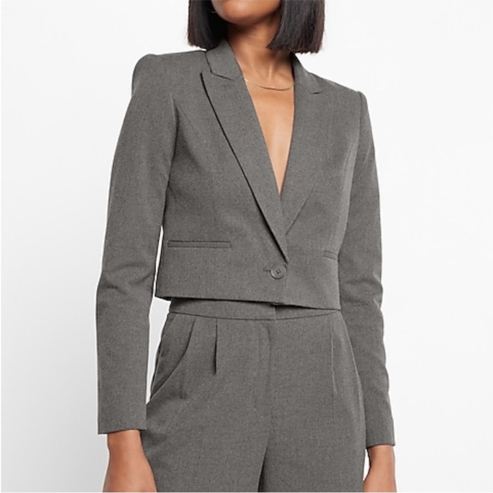 Express Gray Cropped Single-Breasted Blazer Jacket Notch Lapel Tailored XS